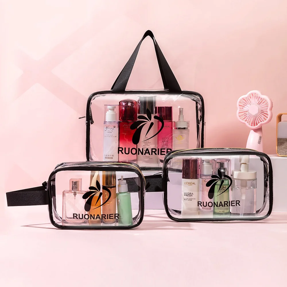 

Fashion logo custom waterproof Wash Toiletries Bag PVC clear makeup bag cosmetic private label, Customized color