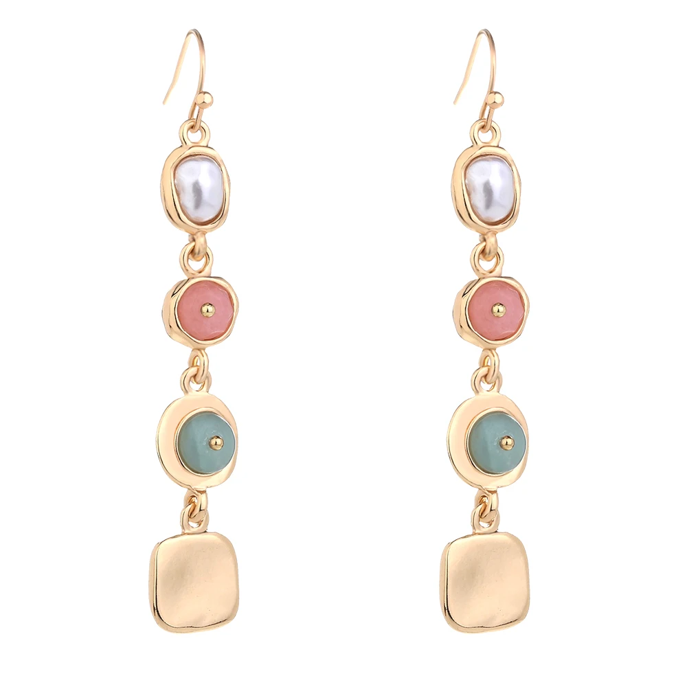 

Multicolored Natural Stone Earrings With Long Tassel Pearl Ear Hook Ladies Jewelry