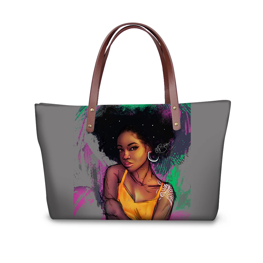 

Women Hand Bags Black Art Afro Girl African American Girl Leather Imported Branded Handbags Luxury From China, Customized color
