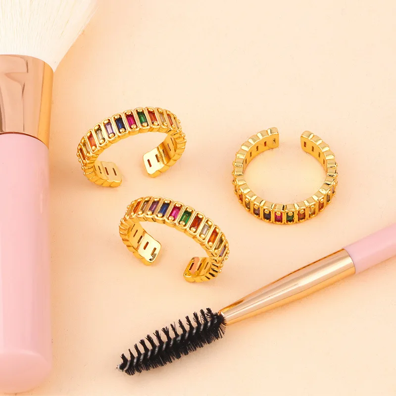 

Popular Cubic Zirconia Jewelry Gold Plated Princess Cut Rainbow Thin Band Ring For Men Girl