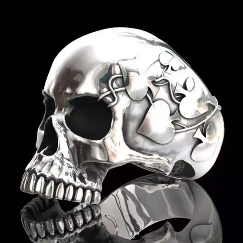 

Retro exquisite punk hip-hop pattern skull head men's metal ring