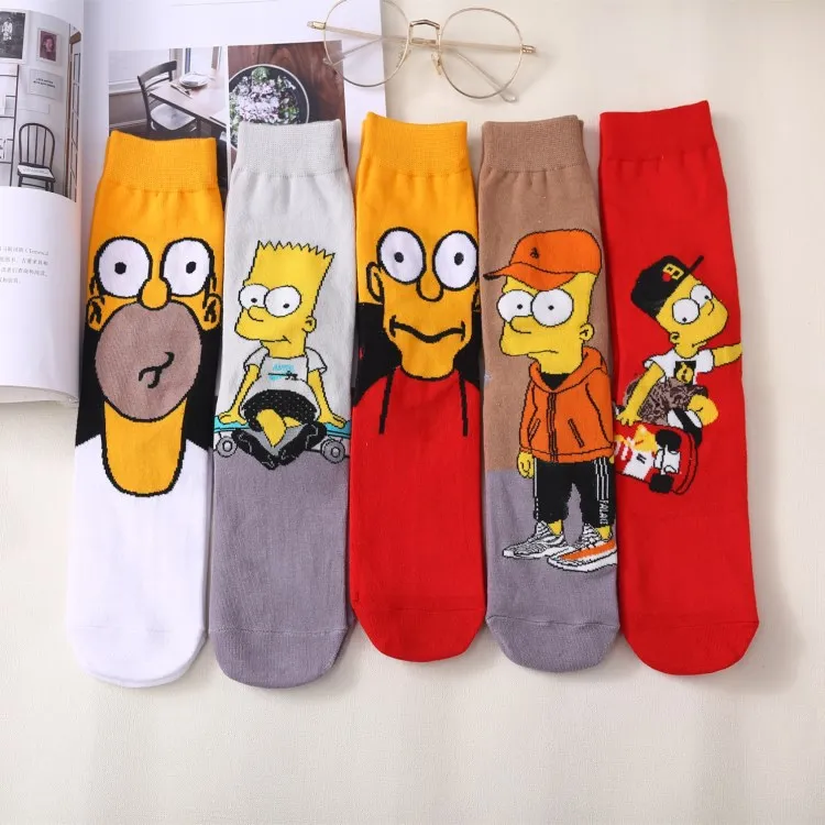 

wholesale custom crazy mens funny novelty cartoon tube comics anime crew cotton color Simpson happy cartoon designer socks, Accept customized colours