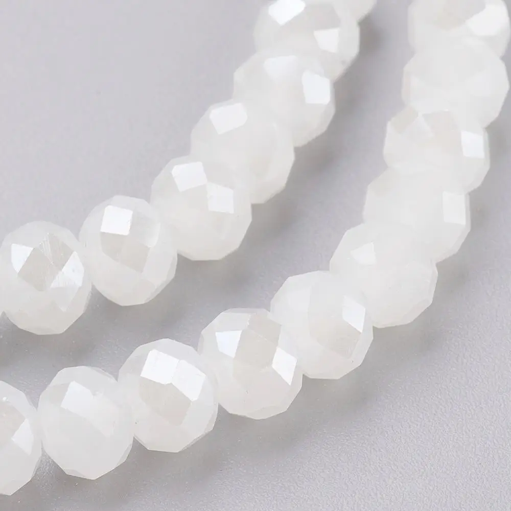 

PandaHall 6mm White Faceted Imitate Jade Rondelle Glass Beads for Necklace