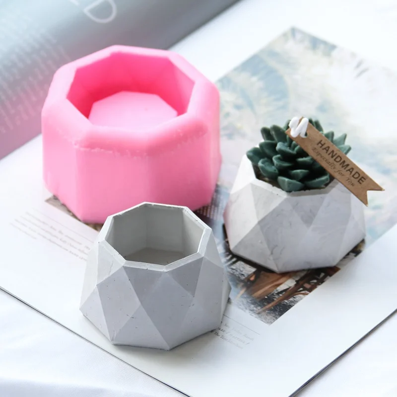 

DIY Creative Octagon Cement Concrete Clay Gypsum Resin Succulent Planting Potted Flower Pot Silicone Molds, Pink