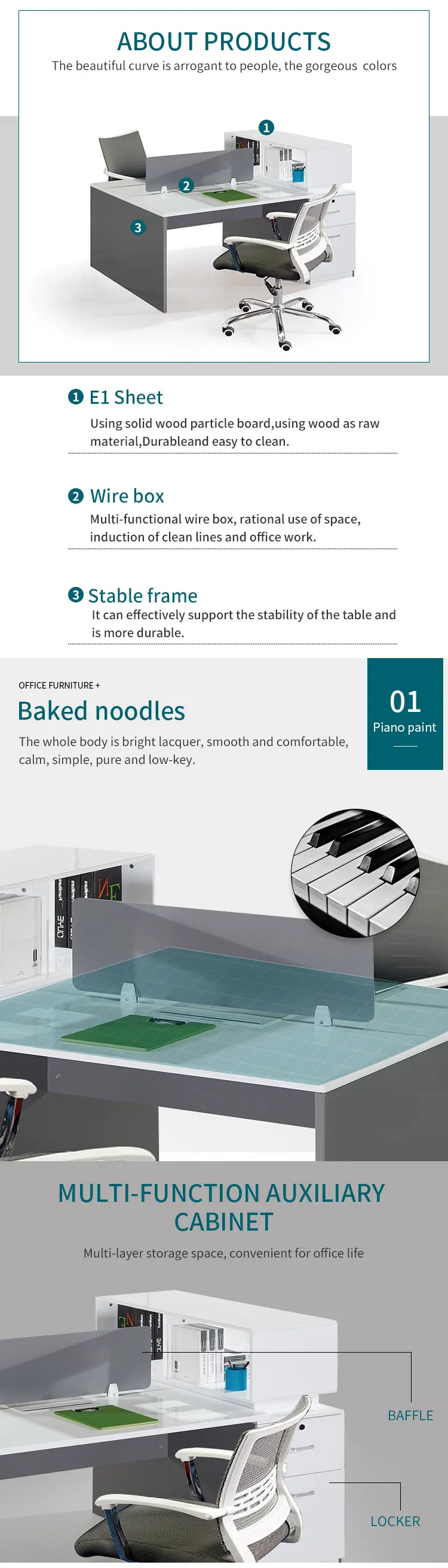 Commercial furniture modern design desk white table top 4 person seater office workstation for staff