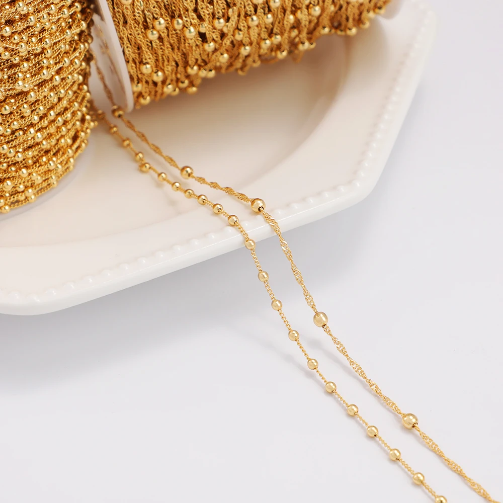 

copper 18K gold plated necklace with name gold chain Used for party necklace Chain with golden 1.0mm 1.5mm beads gold 18k chain