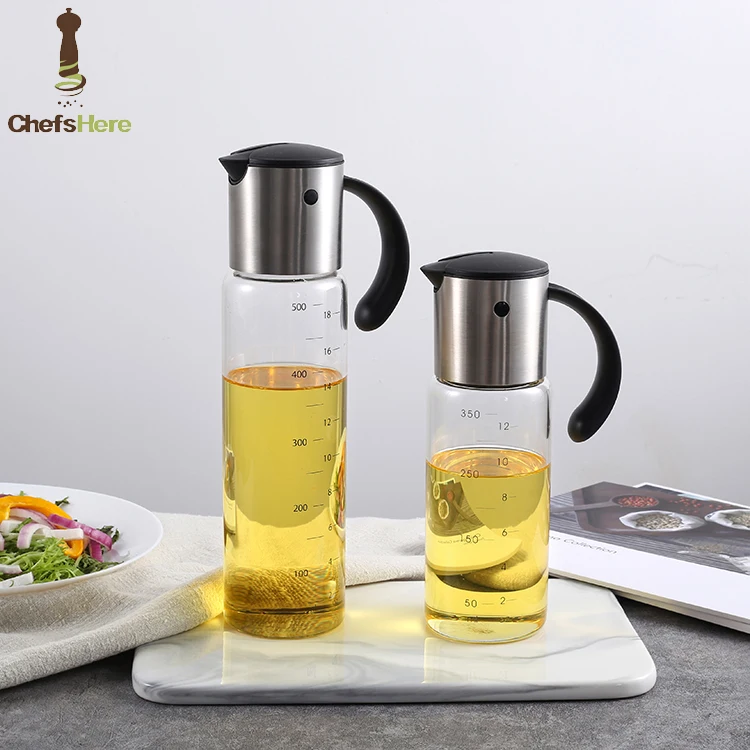 

Red dot design automatic gravity kitchen cooking food container salad 500ml olive oil and vinegar dispenser oil bottle glass