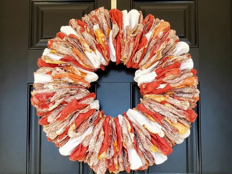 Fall wreath made from fabric scraps