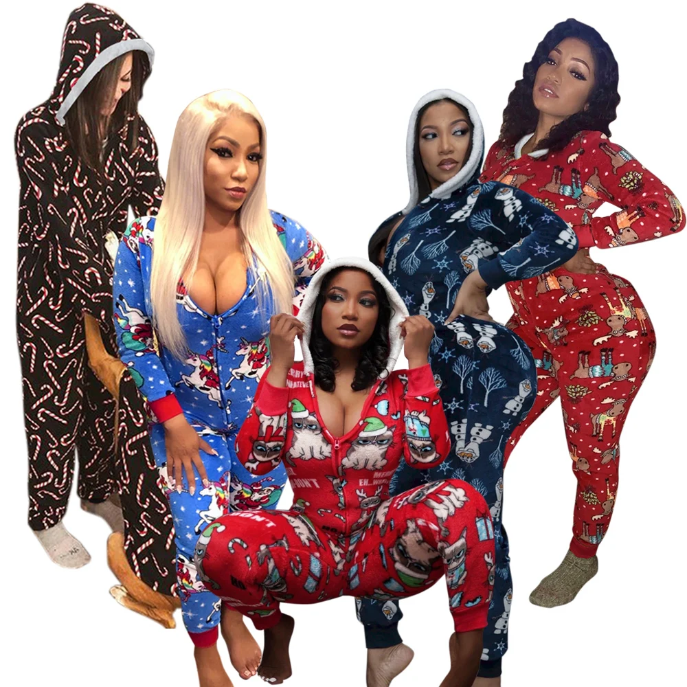 

Ready to Ship 2020 V Neck Full Sleeve CHRISTMAS PAJAMAS Onesie One Piece Pajamas Women, 5 patterns shown in pictures