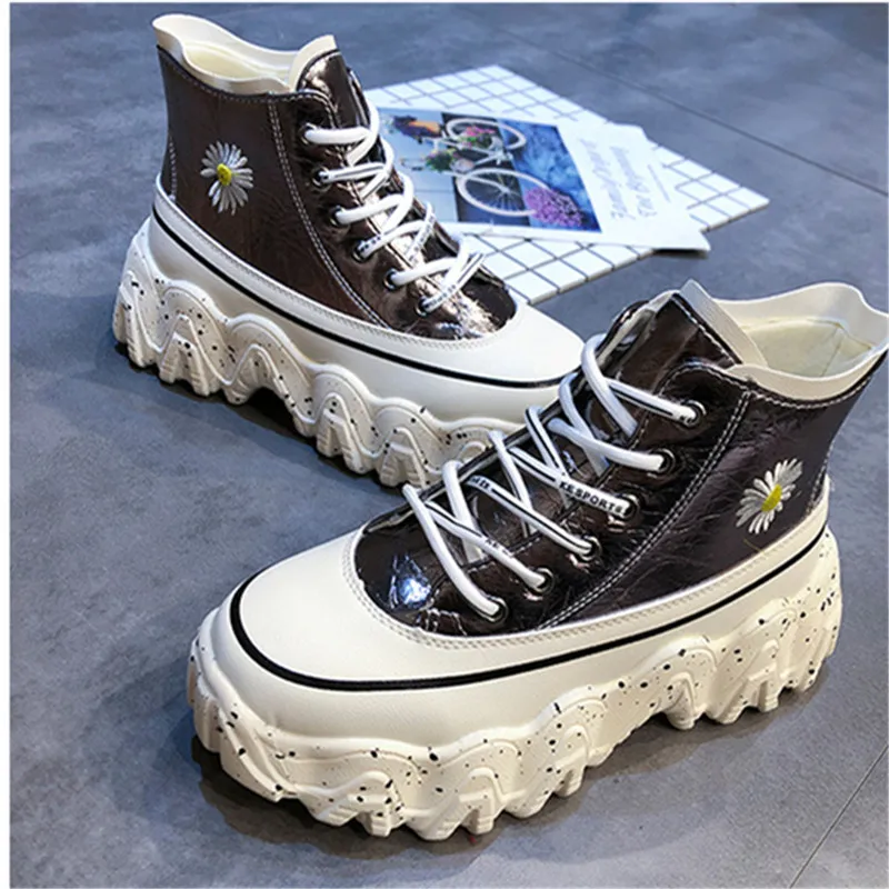 

2021 Breathable Platform Sneakers Women Vulcanized Shoes High Top 2020 Spring New Female Causal Shoes Chunky Sneakers