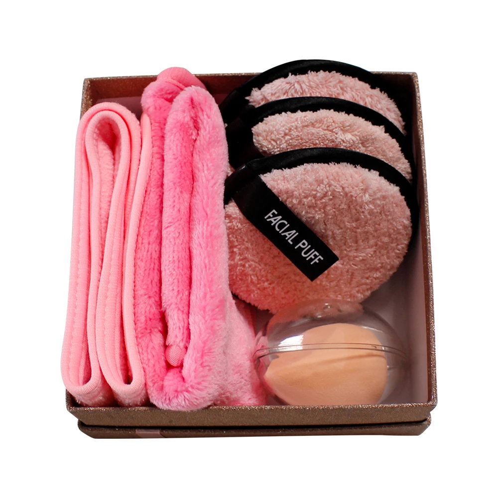 

Reusable Makeup Remover Pads Facial Cotton Rounds And Makeup Towel With HeadBand and makeup blender As Gift