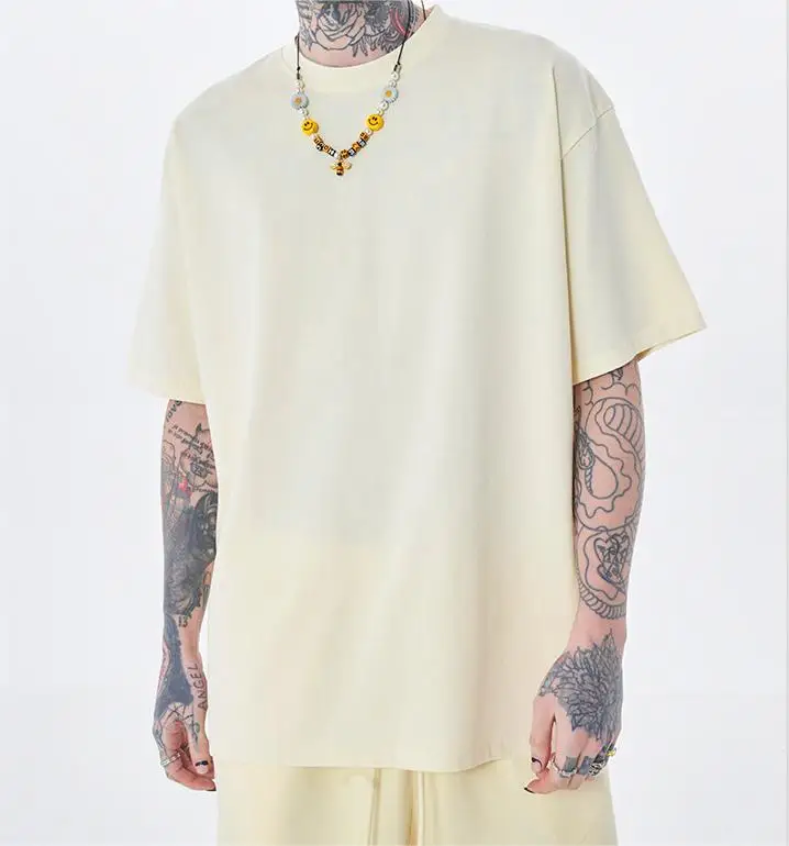 Heavyweight 220 Gsm Knitted Solid Blank POD Oversized Men's Clothing Plain Custom Dropshipping T-Shirt