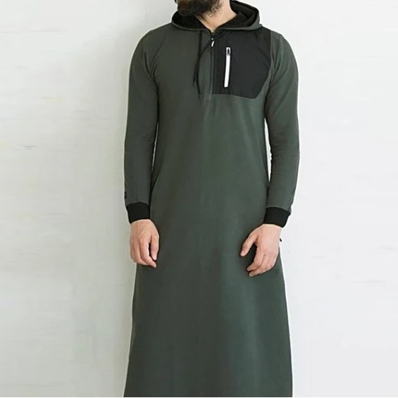 

Men's stand collar fall long Muslim middle eastern patchwork robe islamic clothing arab thobe man, 3 colors
