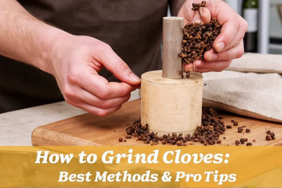 Close-up of freshly ground cloves in spice grinder