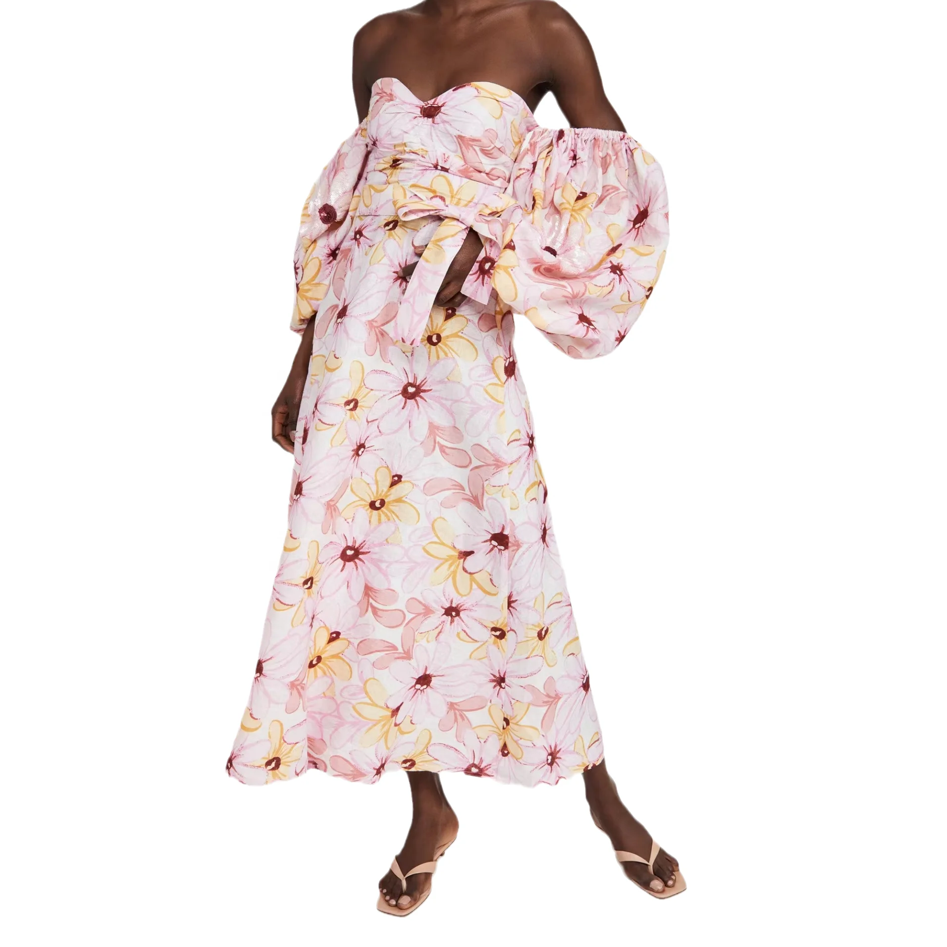 

Cute Floral Dress Woman Puff Sleeve Fashion Clothing Women Maxi Dress