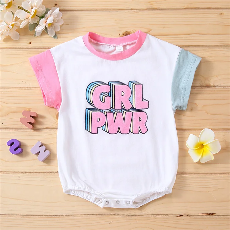 

Logo Custom Summer Infant Toddler Boutique Clothing Girls GRL PWR Rainbow Print Baby Bodysuit Romper, Photo showed and customized color