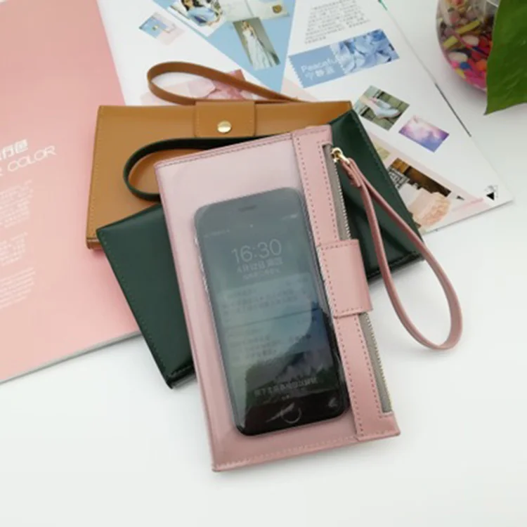 

Wholesale fashion casual clear touch screen phone wallet purse for phone touchable pu leather change bag, Various colors available