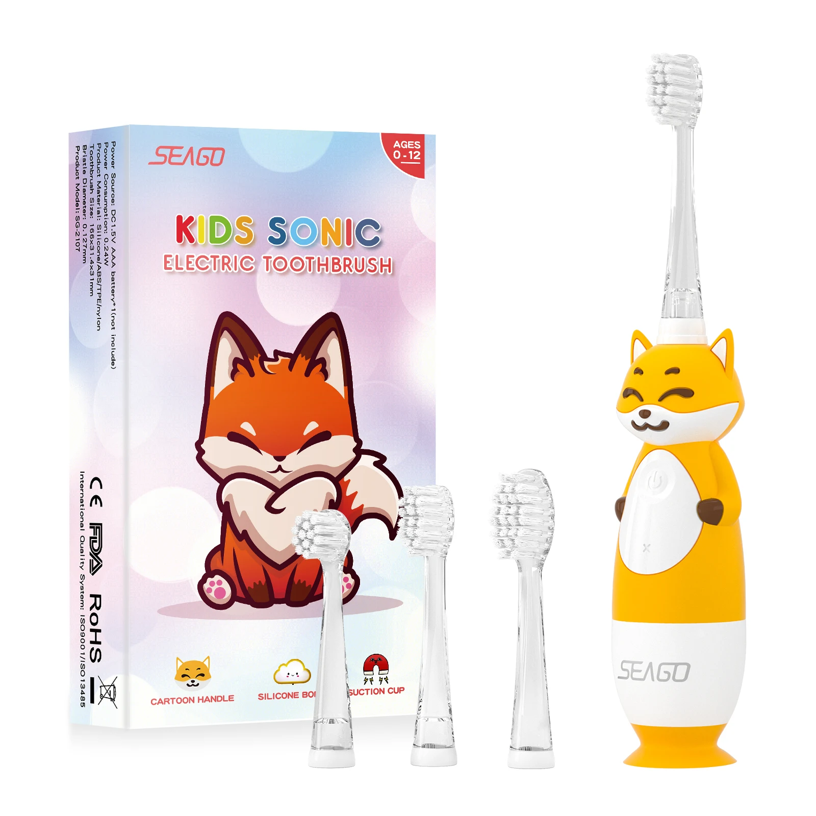 

SG2107 Animal LED Smart Timer Gentle Vibration Soft Teeth Brushing Sets Silicone Sonic Kids Children Electric Toothbrush