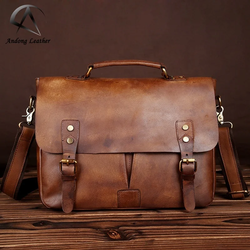 

Andong Laptop Briefcase Handbag for Men Genuine Cow Leather Shoulder Bag Europe Style Business Crossbody Messenger Bags