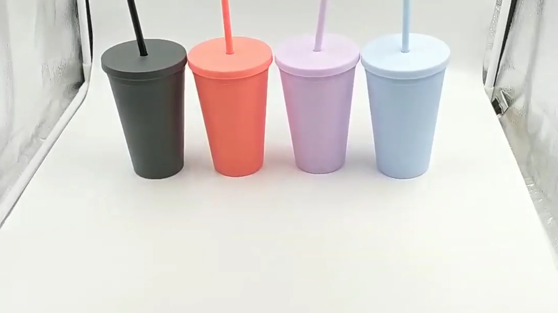 Tumblers With Lids (4 Pack) 16oz Colored Acrylic Reusable Cups With