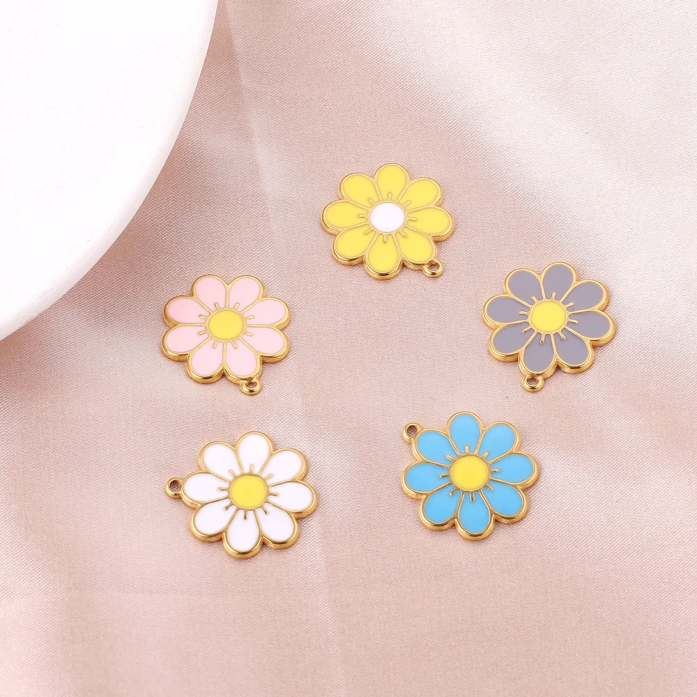 

Hobbyworker Stainless Steel 18K Gold Enamel Daisy Flower Charms Pendants For Necklace Earrings DIY Jewelry Finding L0412, Picture