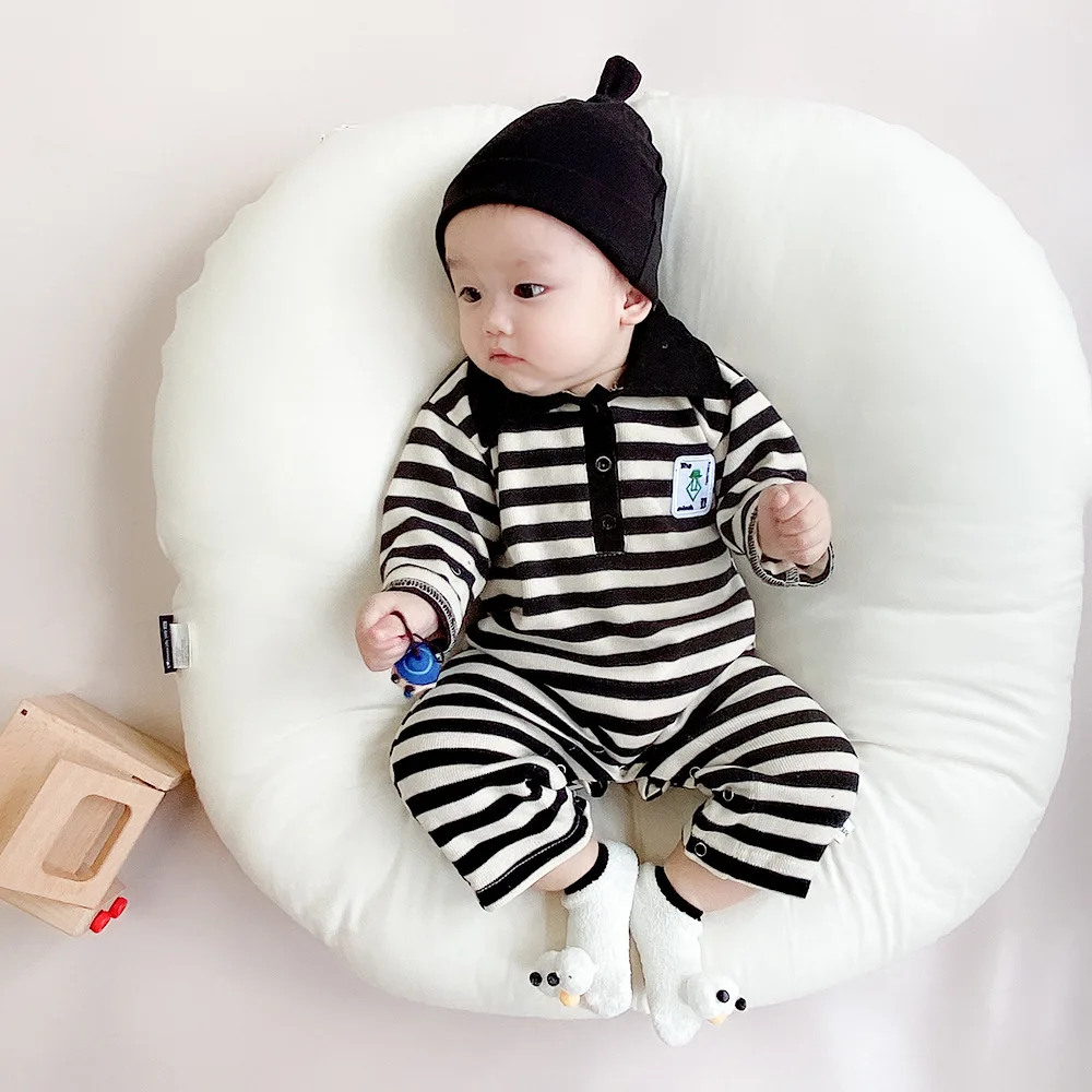 

rts 0-2 years old baby striped jumpsuit 2020 autumn new lapel long-sleeved clothes baby outing romper