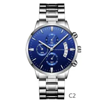 

Fashion waterproof aalendar watch mens luxury blue leisure business stainless steel wrist watch