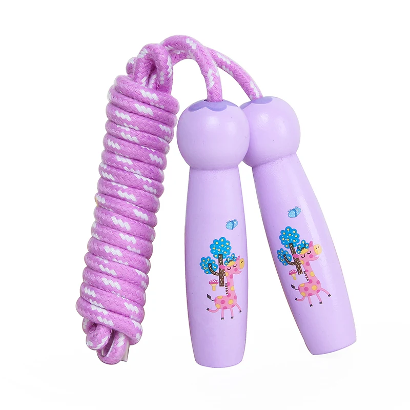 

High quality colorful animal wooden handle skipping rope Wholesale customized portable adjustable length rope toys