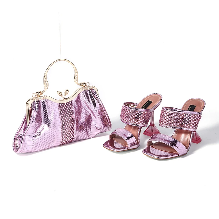 

African wedding for parties pink color high heels women pumps Shoe and bag set