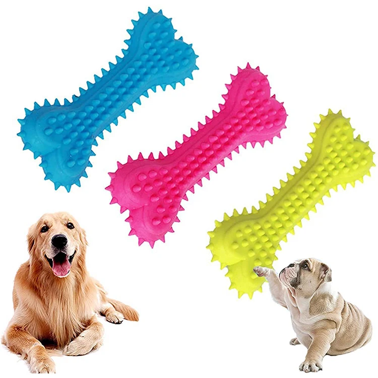 

Pet Durable Nature Rubber Puppy Interactive Molar Bone Shape Toothbrush Stick Teeth Clean TPR Treat Training Dog Bit Chew Toy