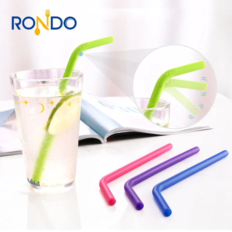 

New Product Curved rubber Silicone Bent Drinking Straw Set Safe for Kids/Toddlers, Purple/green/blue/pink/blue/yellow