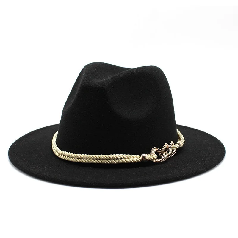 Hot Sale Custom Fashion Sombrero Cap Hat Plush Size Wholesale Women Wide Brim Fedora Hats with Rope Diamond Chai