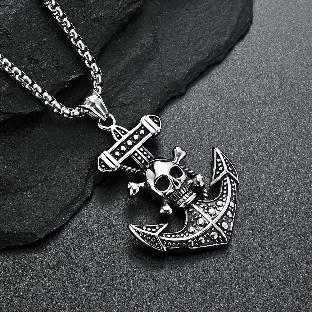 

European and American Halloween style Viking jewelry skull bat anchor pendant stainless steel necklace wholesale