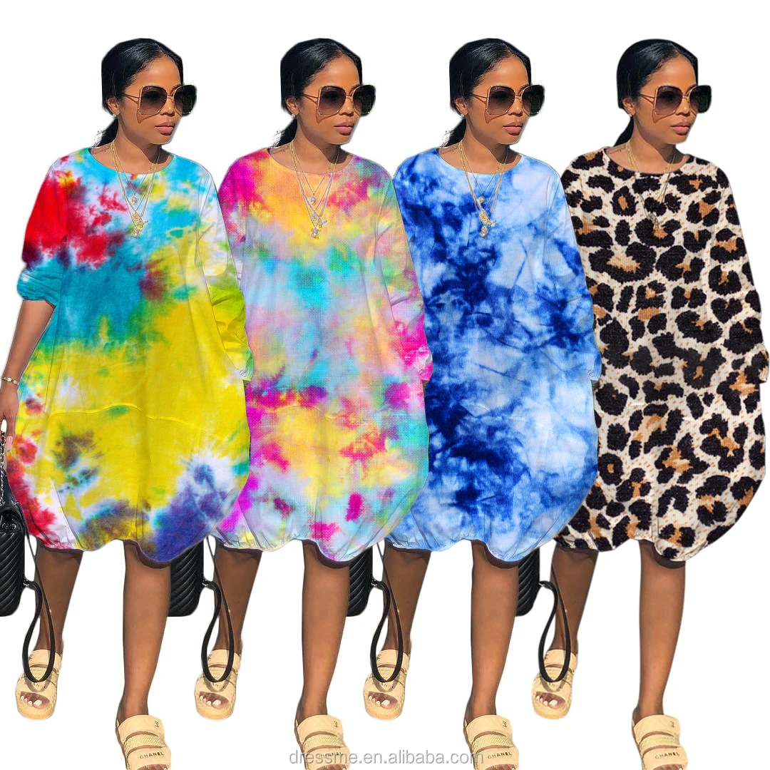 

MT19-236 wholesale knit tie-dye T-shirt dress