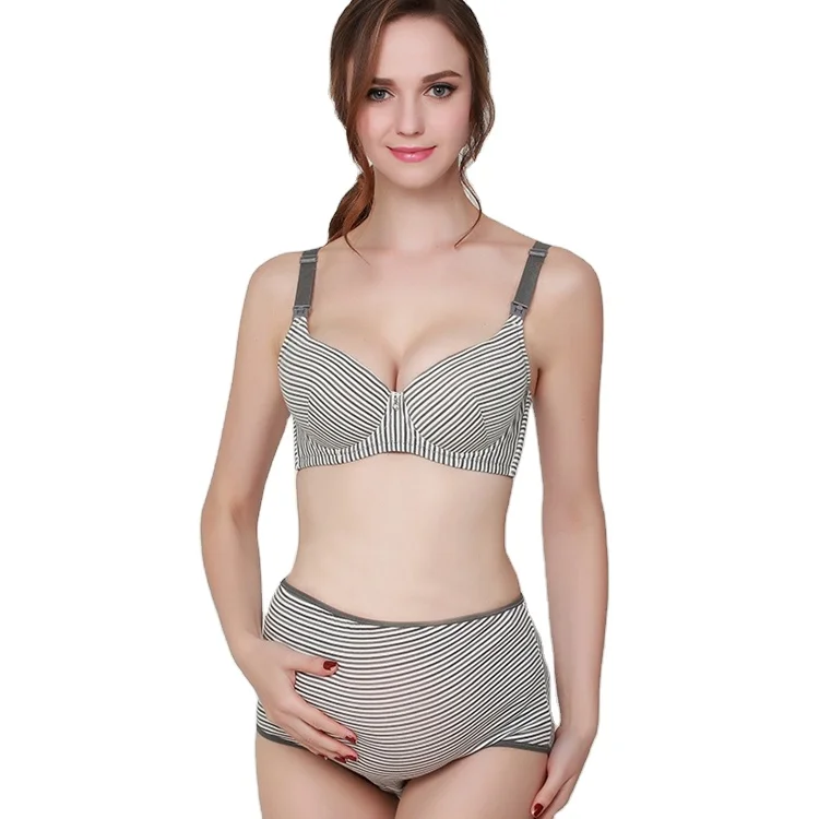 

Latest Design Everyday Maternity Bra Matching High Waist Support Belly Panties Cotton Women Nursing Sets, As picture