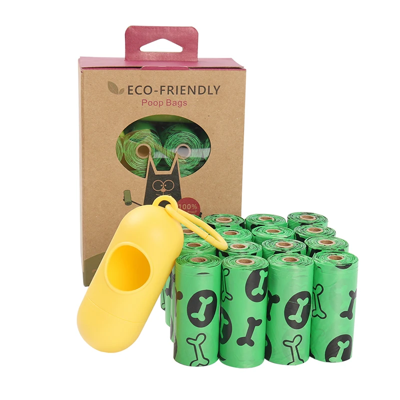 

100% Biodegradable Dog Poop Bag with Dispenser Box Packed 16 Rolls In box Cat Poo Bag EPI Environment Friendly Puppy Trash Bags, Green / orange