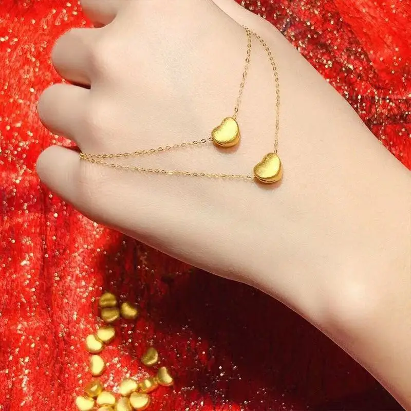 

18K Pure Gold 3D Hard Gold Love Heart Pendant Necklace Gifts Women's Jewelry, Golden