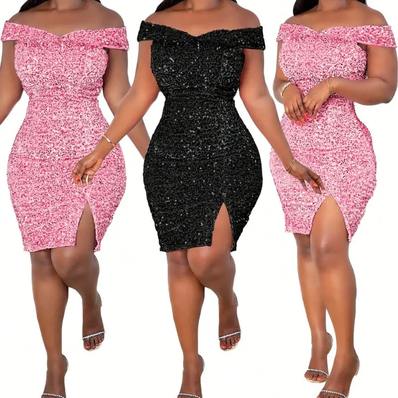 

pink sequin dresses women lady elegant party evening sequins party slim club dresses sleeveless club dresses