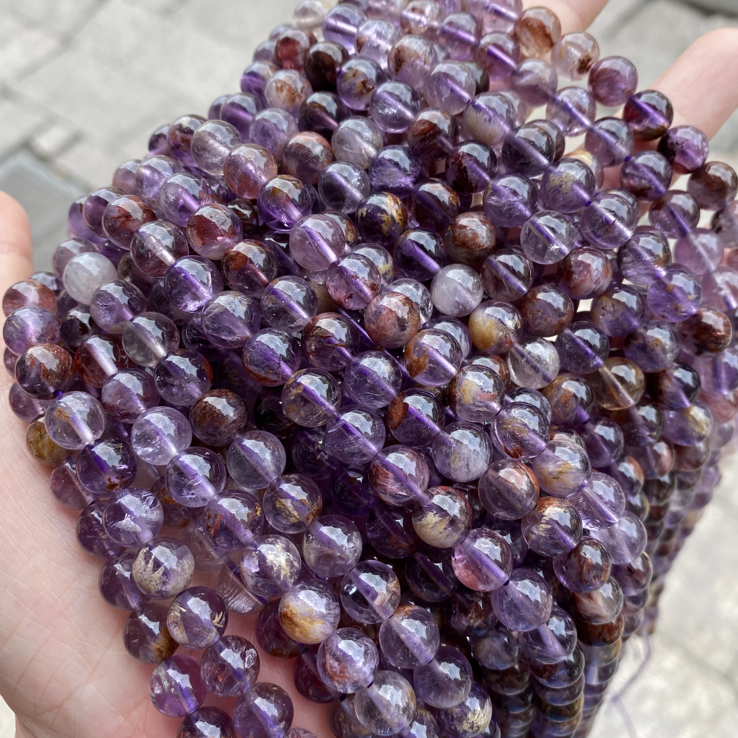 Wholesale Smooth Loose Round Beads Purple Phantom Quartz Super Seven ...