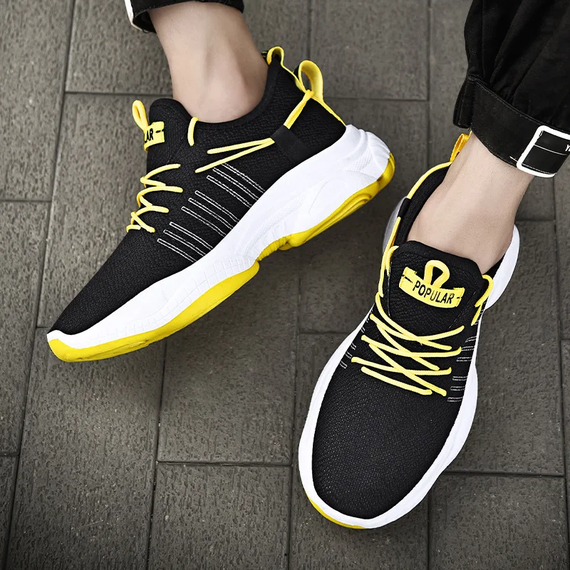 

Hot Sale New Men Sneakers Thick Sole Breathable Running Shoes for Men Outdoors Walking Shoes Zapatillas, Red+yellow+white