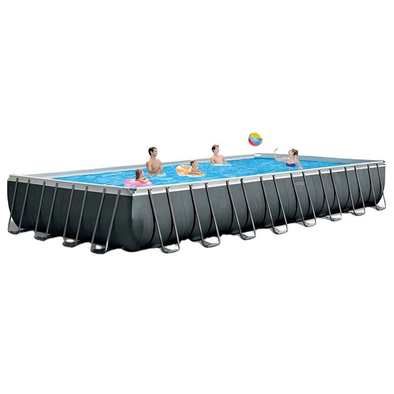 

intex 26374 large swimming pool metal frame rectangular above ground swimming pool, Dark grey