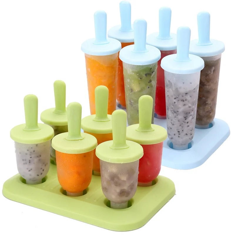 

6 Cells Round Shape DIY Ice Cube Cream Maker Summer Accessories Food Grade Lolly Mould Dessert Molds, Green/red/blue