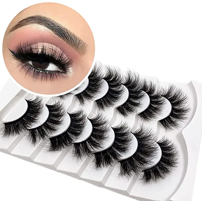 

Amazon False Eyelashes 7 Pairs Dramatic 22MM Faux Mink Lashes Pack Fluffy 8D Volume Thick Long Fake Eye Lashes Multi packing, Natural black eyelashes