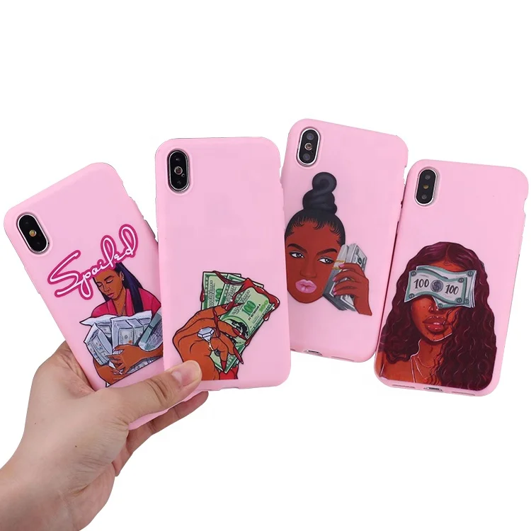 

Pink Soft TPU Black Girl Back Cover Custom Silicon Cell Phone Case For Iphone 7 8 11 Pro Max, Multiple colour