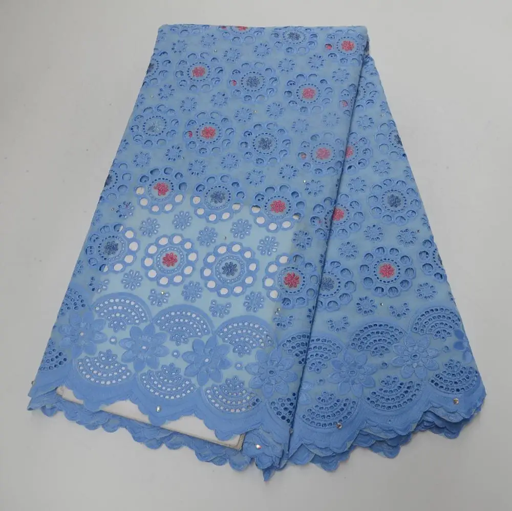 

Factory Direct Price blue swiss cotton lace high quality african cotton with holes lace fabrics in embroidery