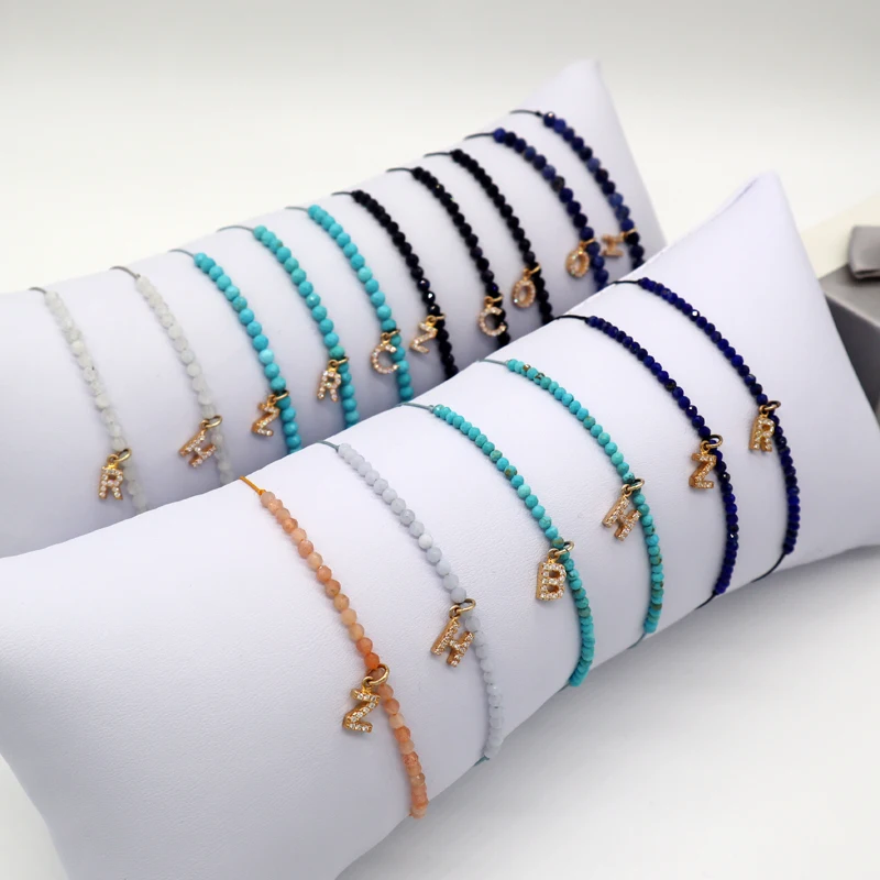 

925 silver initial letter charm in gold plated with natural stone bead bracelet, Multi color