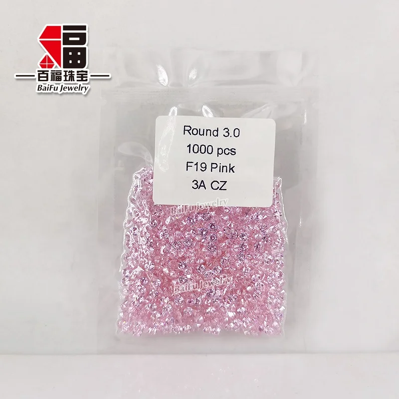 Baifu Jewelry 3.0mm pink CZ Stones Round Lab Created Zircon Stones