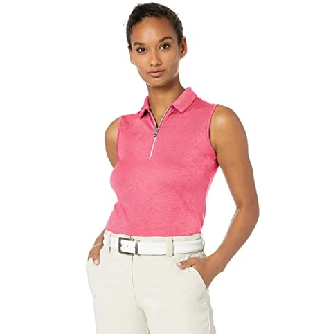 

Custom Logo 100% Polyester Heather Women's 1/4 zip front Sleeveless golf Polo shirt
