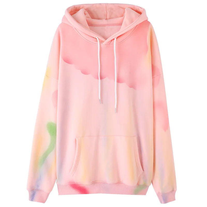 

Women Autumn Long Sleeve Plush Pullover Fashion Loose Printed Casual Hoodie With Pocket, Pink