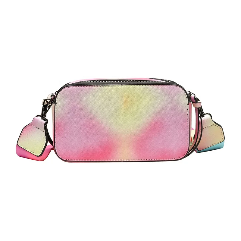 

2021 Fashion Tie Dye PU Bags for Ladies Crossbody Wide Strap Shoulder Hand Bag Women Small Phone Purse Rainbow Coin Bag